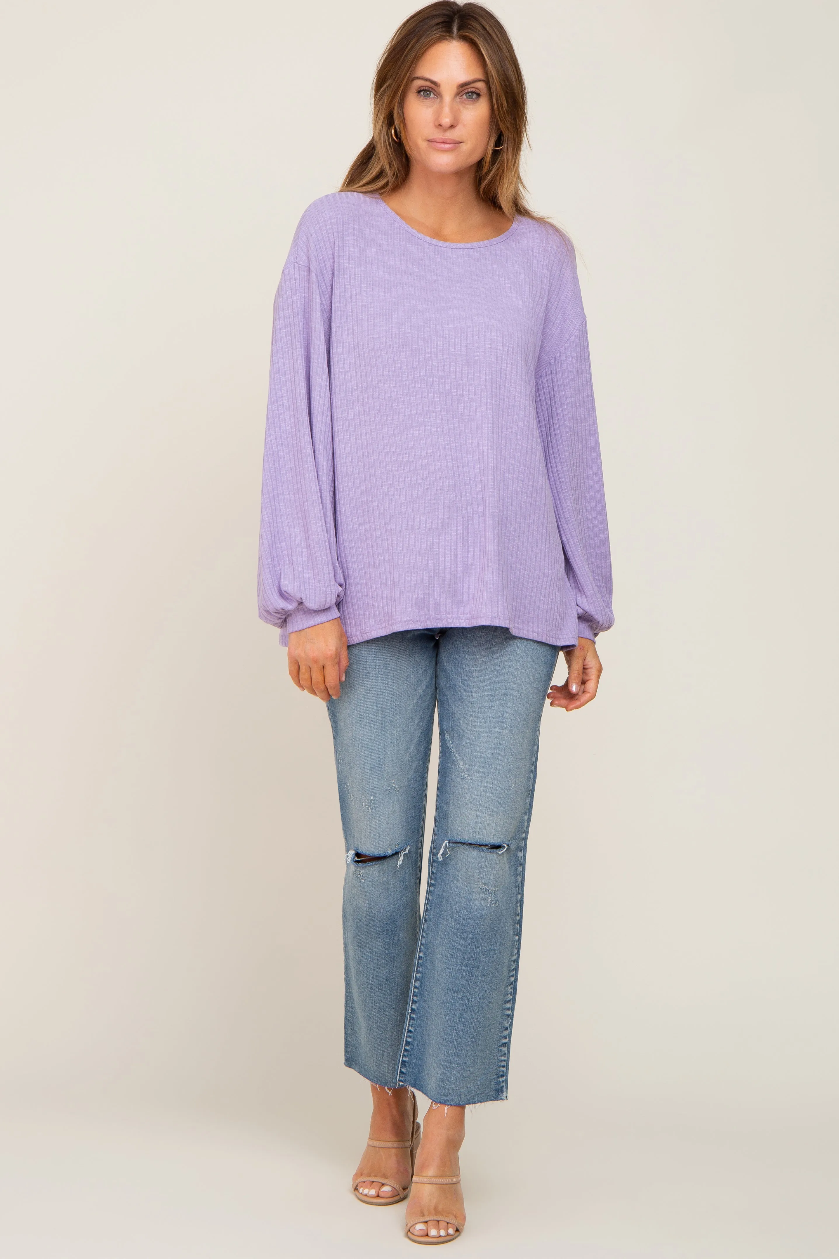 Lavender Ribbed Long Sleeve Top