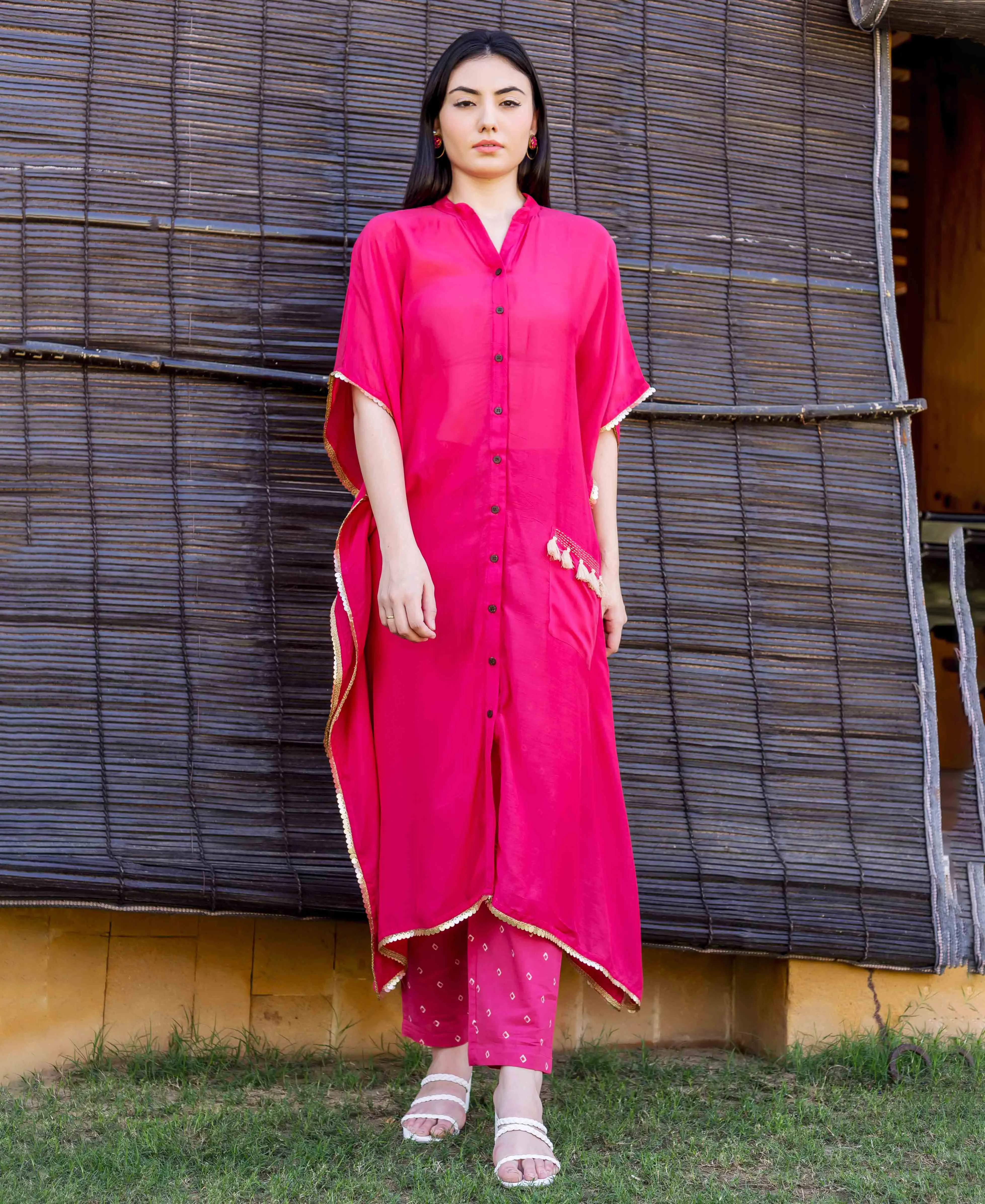 Magenta Buttondown Muslin Kaftan