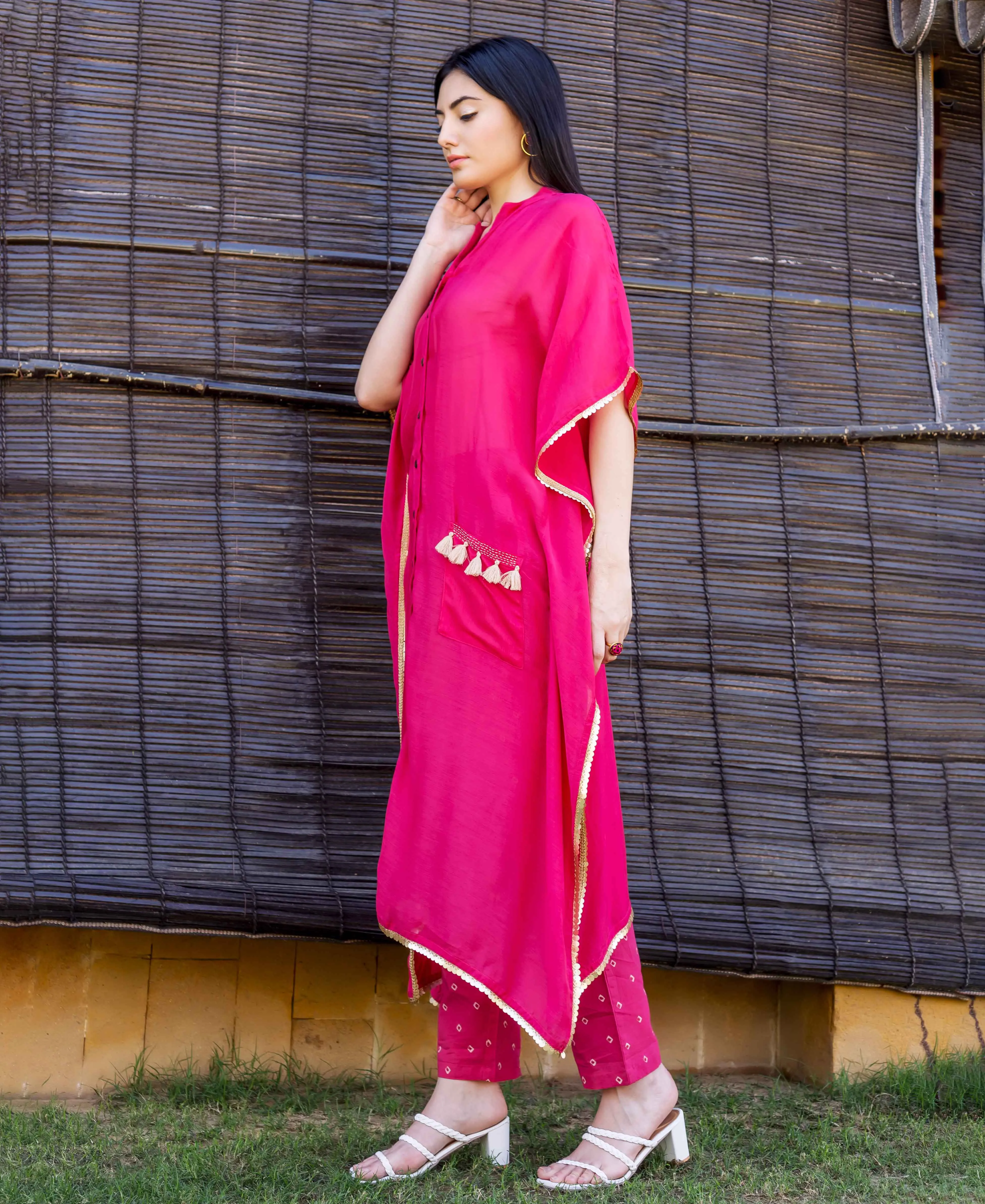 Magenta Buttondown Muslin Kaftan