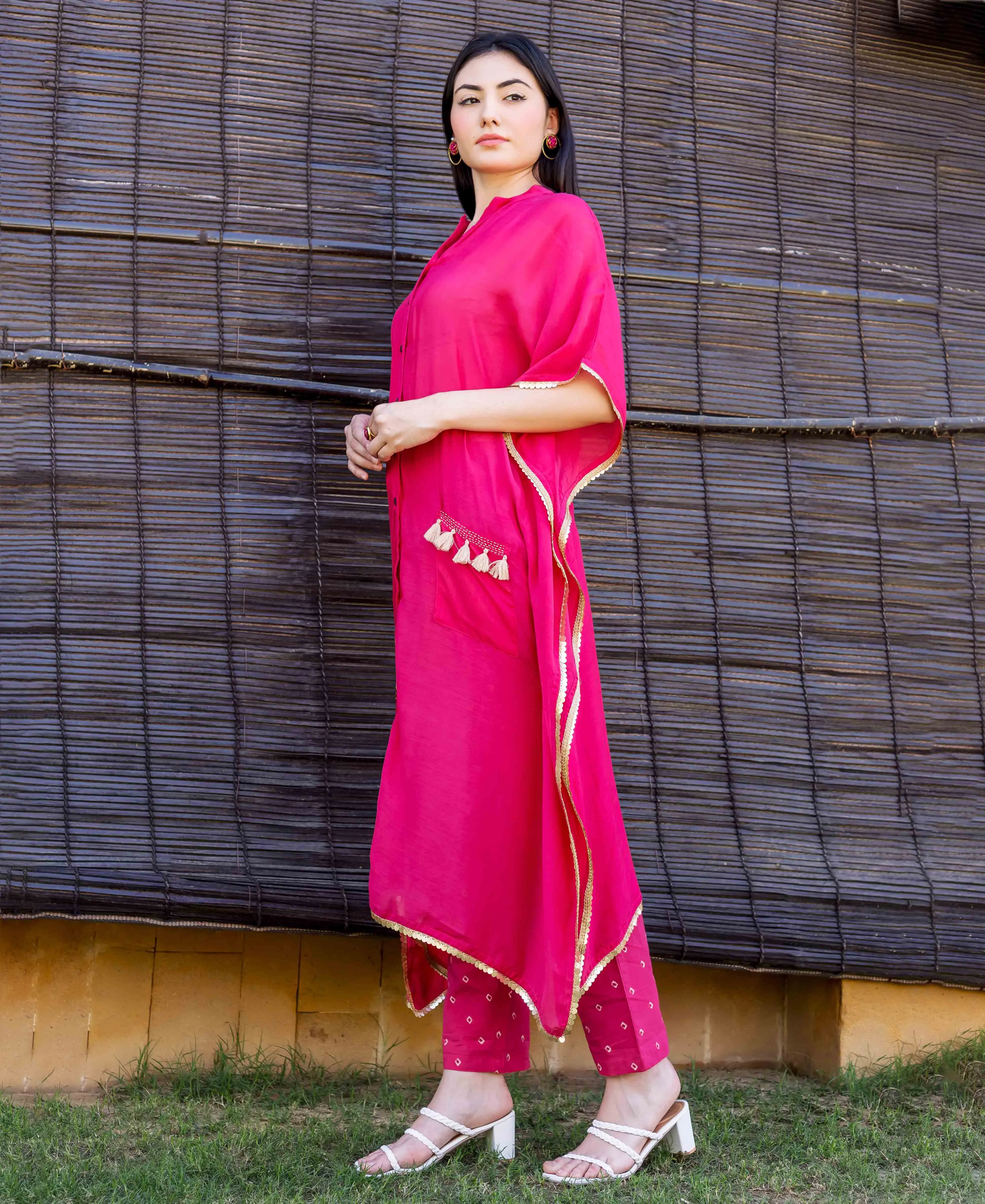 Magenta Buttondown Muslin Kaftan