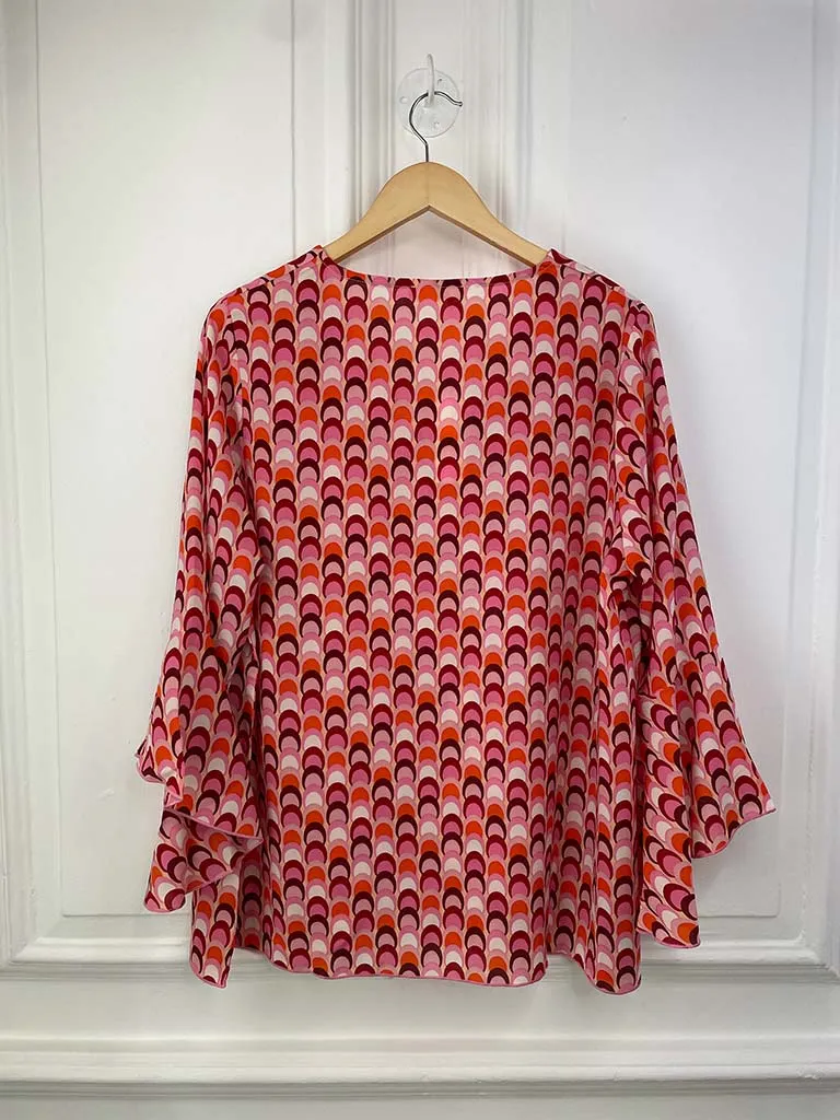 Malissa J Scallop Print Flute Sleeve Top - Coral