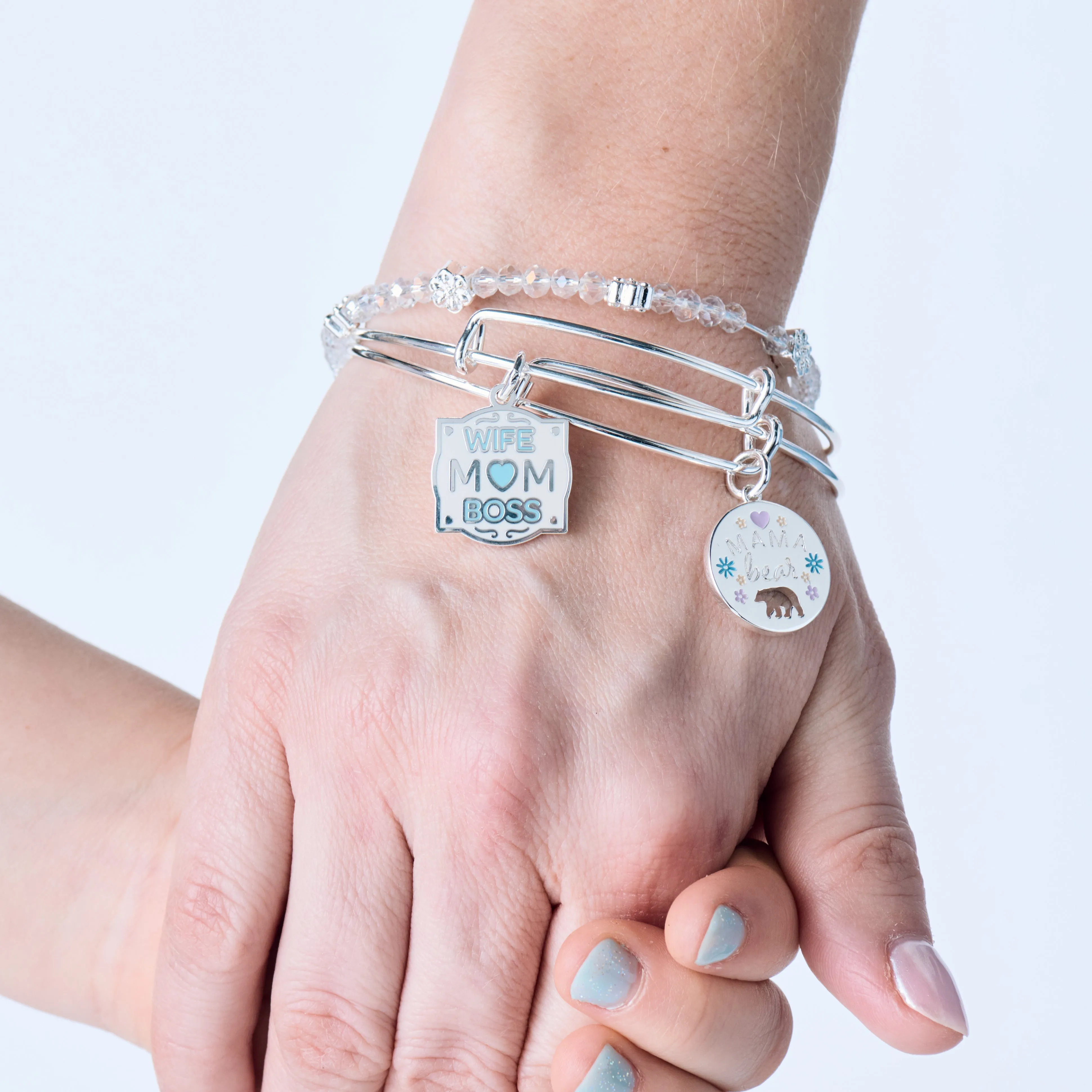 Mama Bear Charm Bangle, Set of 2