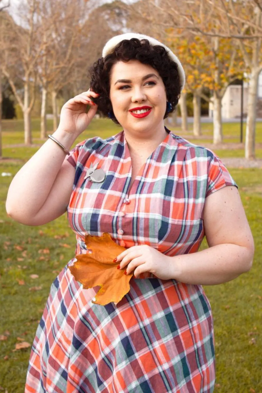 May Navy & Orange Checker Dress