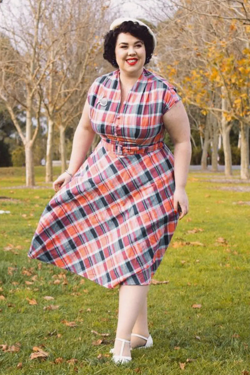 May Navy & Orange Checker Dress