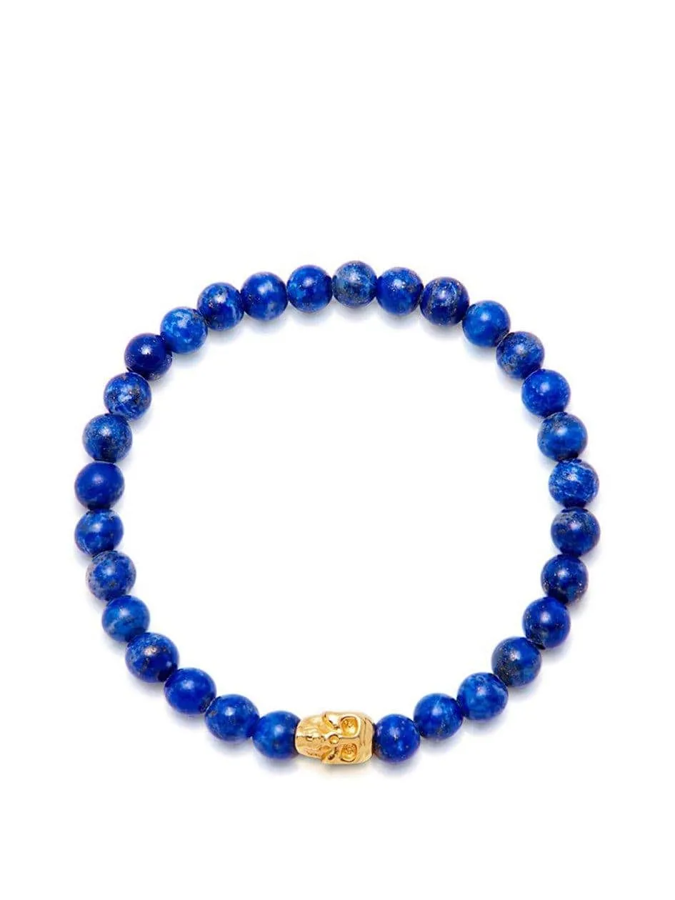 Men's Wristband with Blue Lapis and Gold Skull