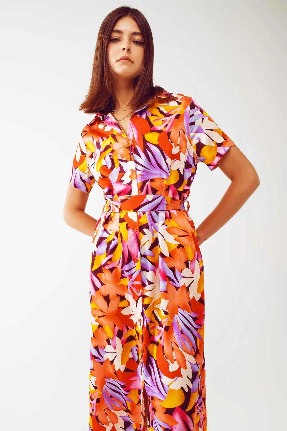 Midi Floral Print Dress in Multicolour