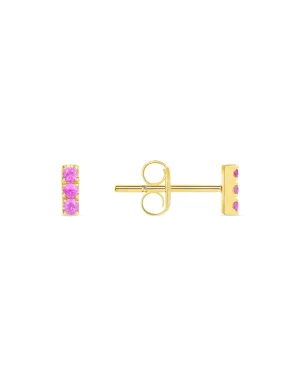 Mini Pink Sapphire Bar Stud Earrings 14K