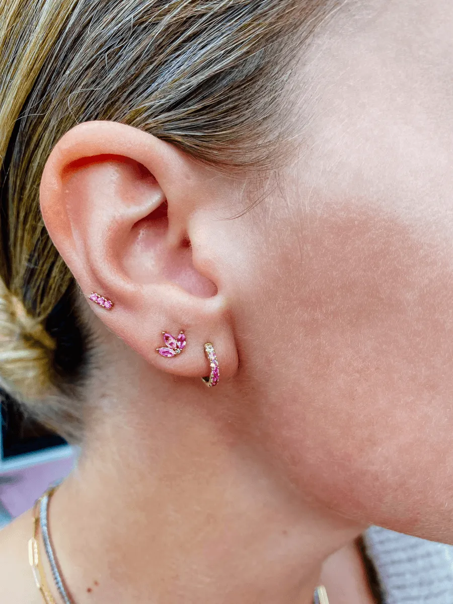 Mini Pink Sapphire Bar Stud Earrings 14K