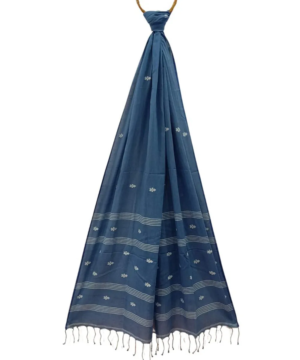 Navy blue handwoven cotton jamdani dupatta