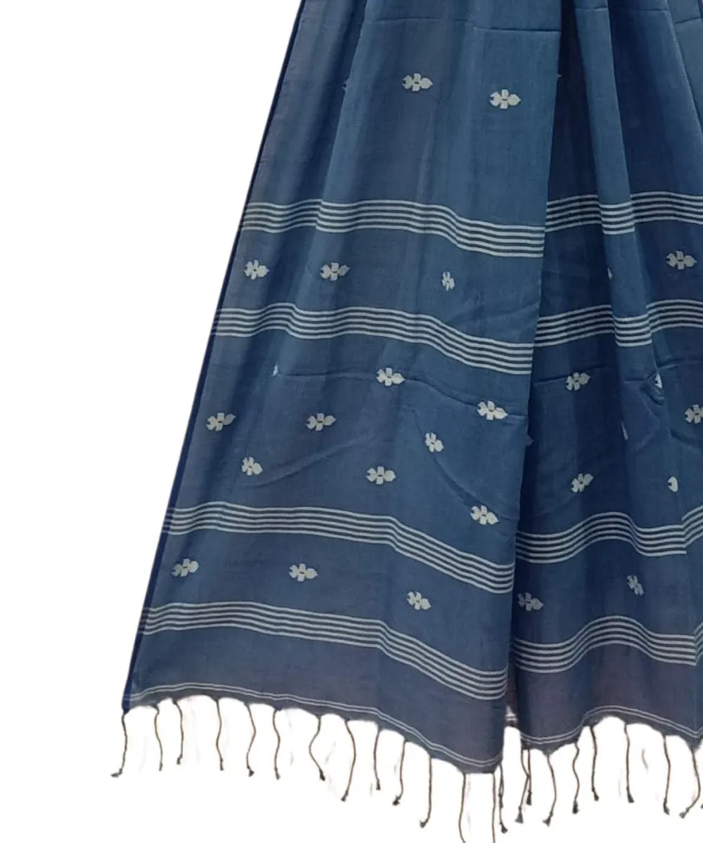 Navy blue handwoven cotton jamdani dupatta