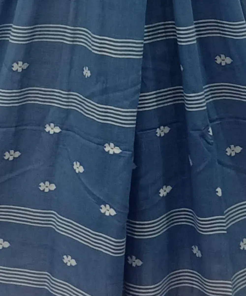 Navy blue handwoven cotton jamdani dupatta