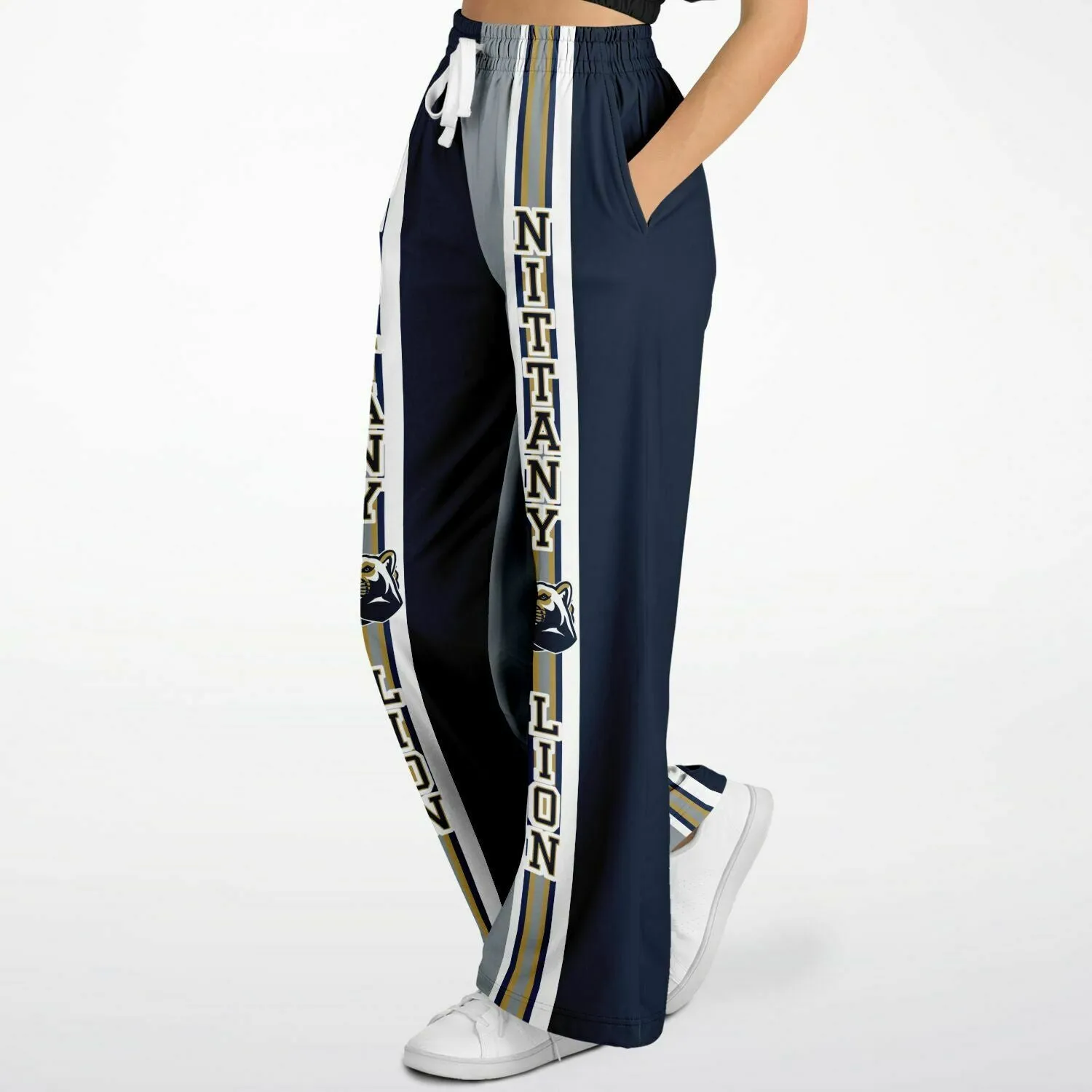 Nittany Blue and Grey Fleece Eco-Poly Stretchy Phat Bellbottoms