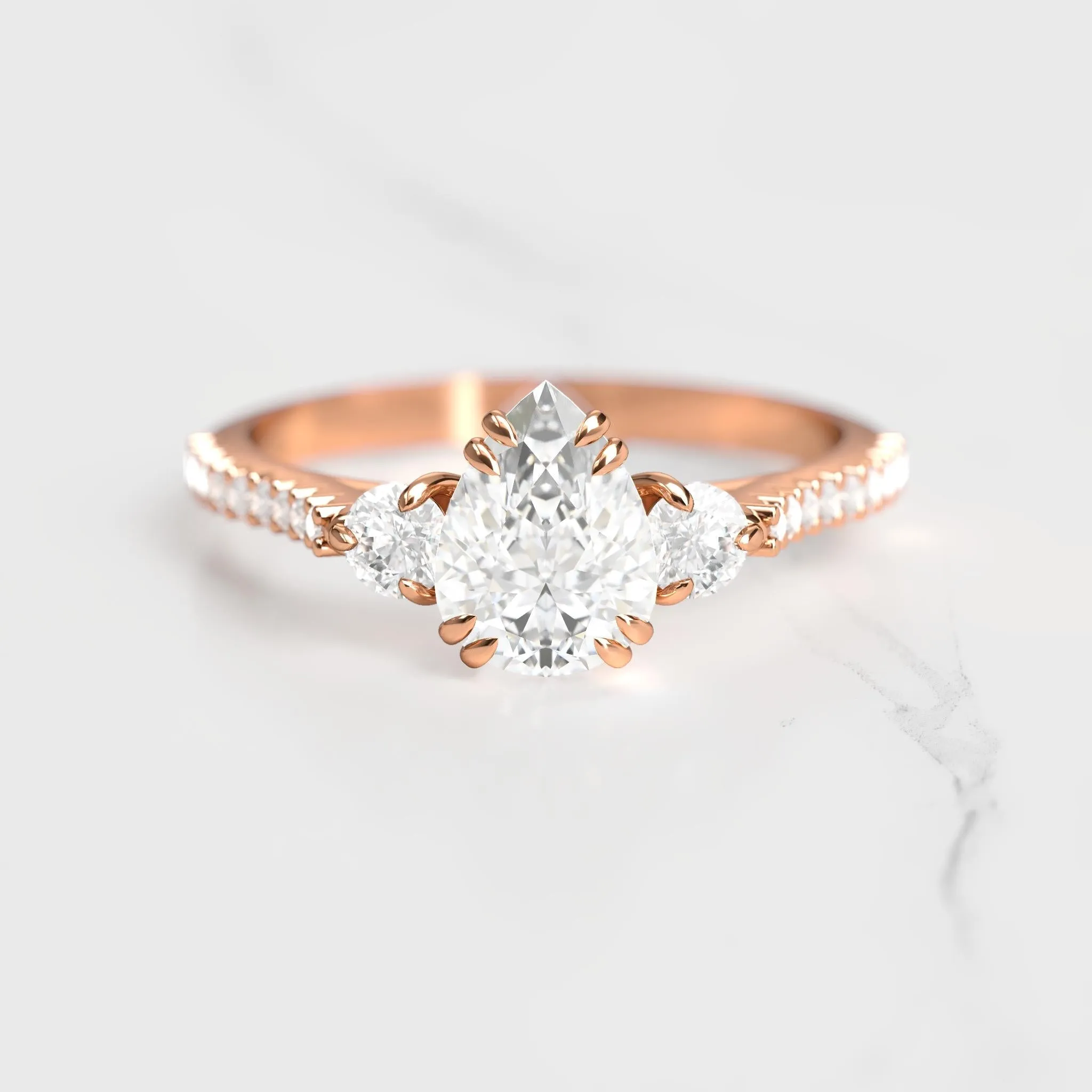 Pear Half Pave Diamond Ring With Accent Stones