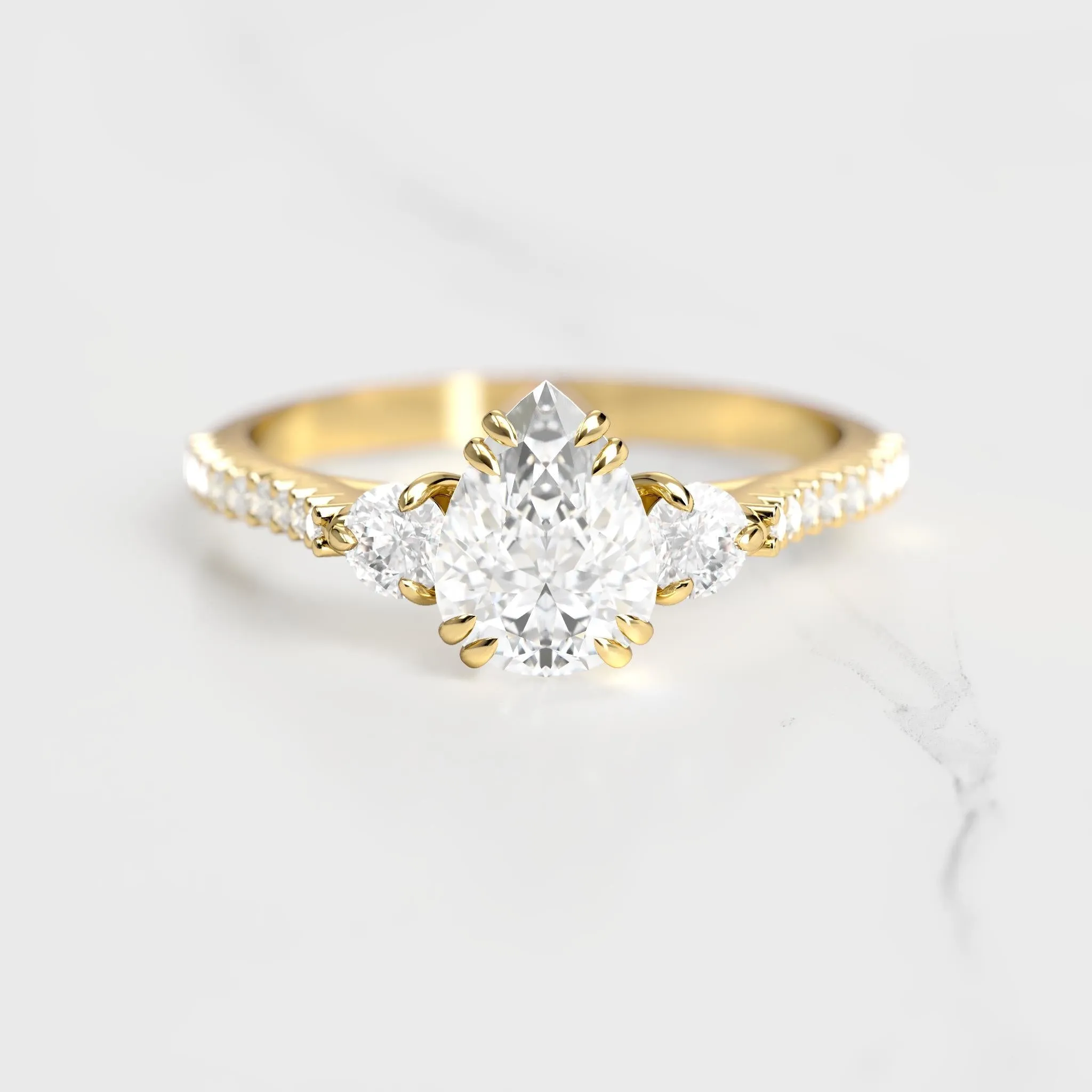 Pear Half Pave Diamond Ring With Accent Stones