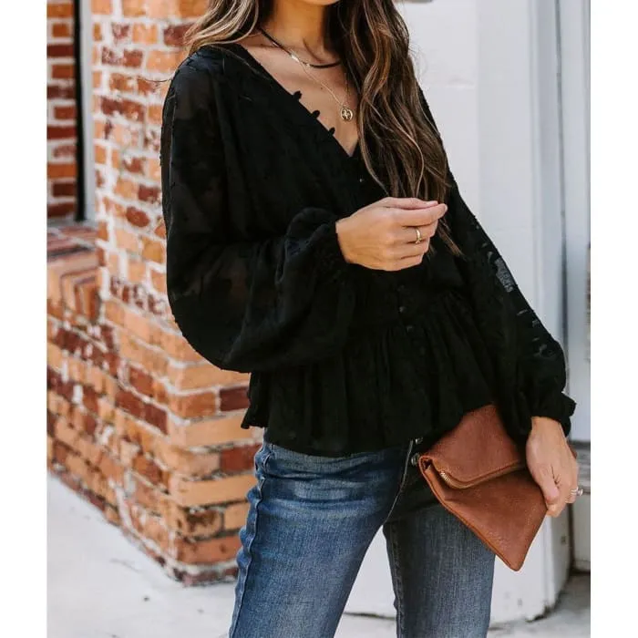 Peplum Top with Burnout Sleeves