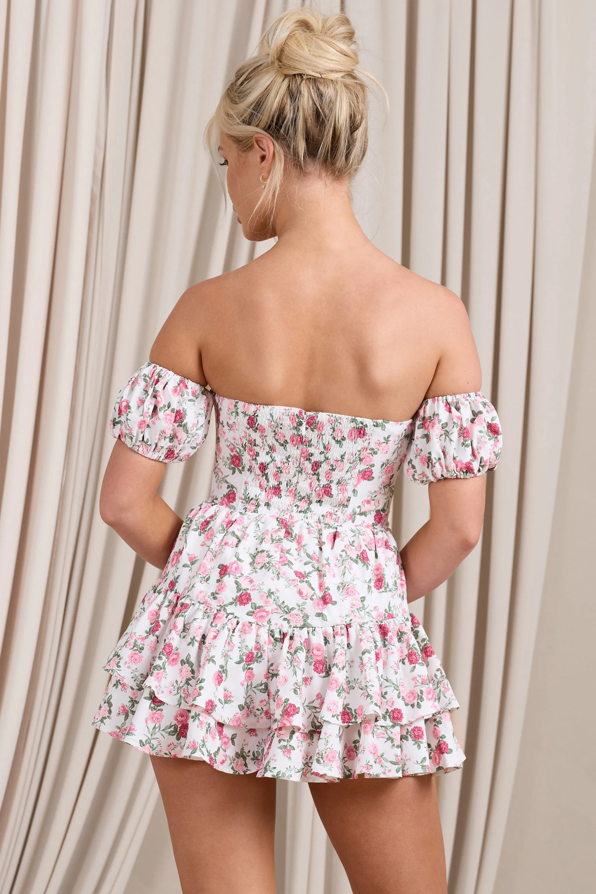 Piazza Play | Floral Print Ruffled Corset Bardot Playsuit