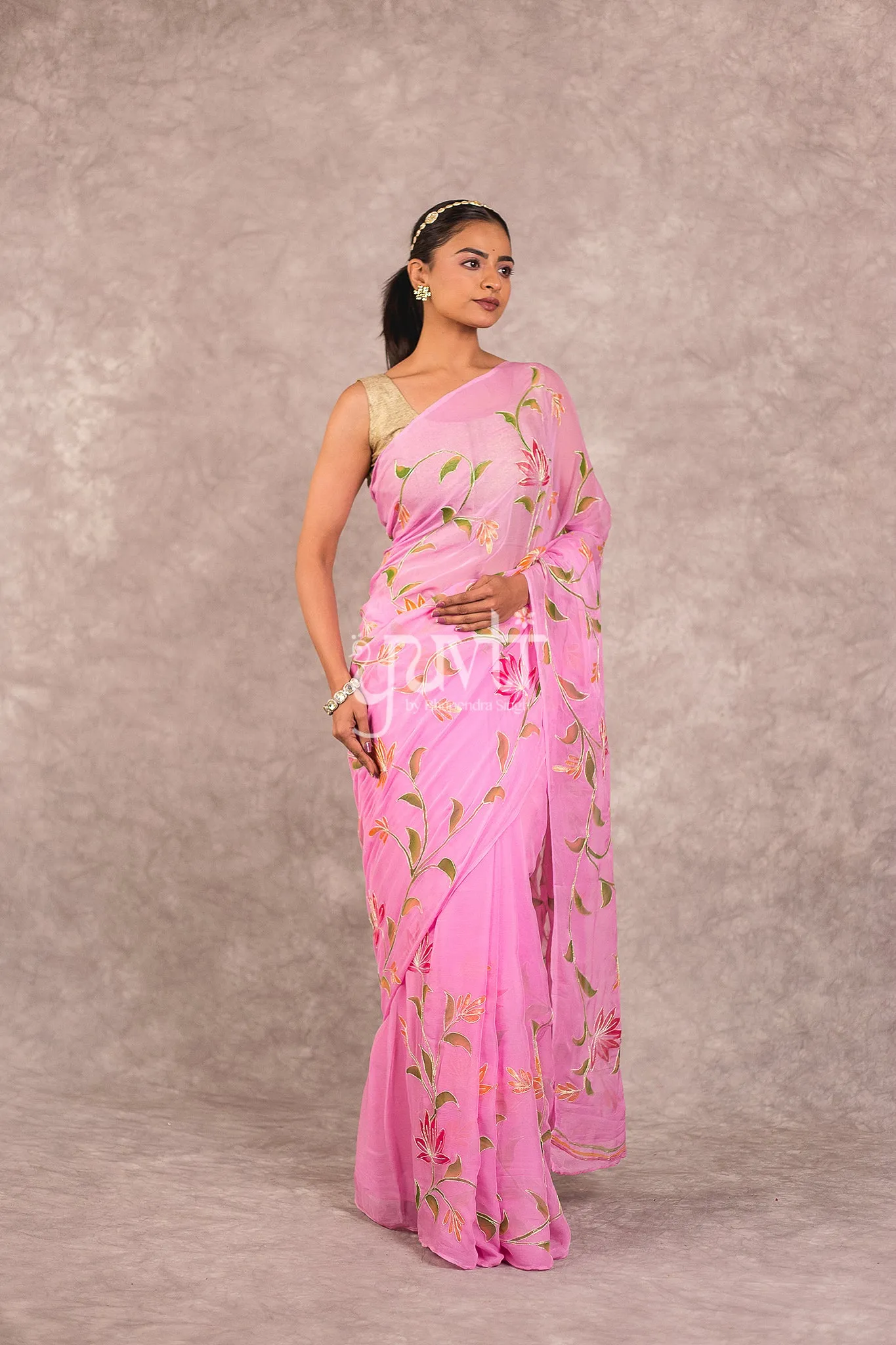 Pink Chiffon Saree