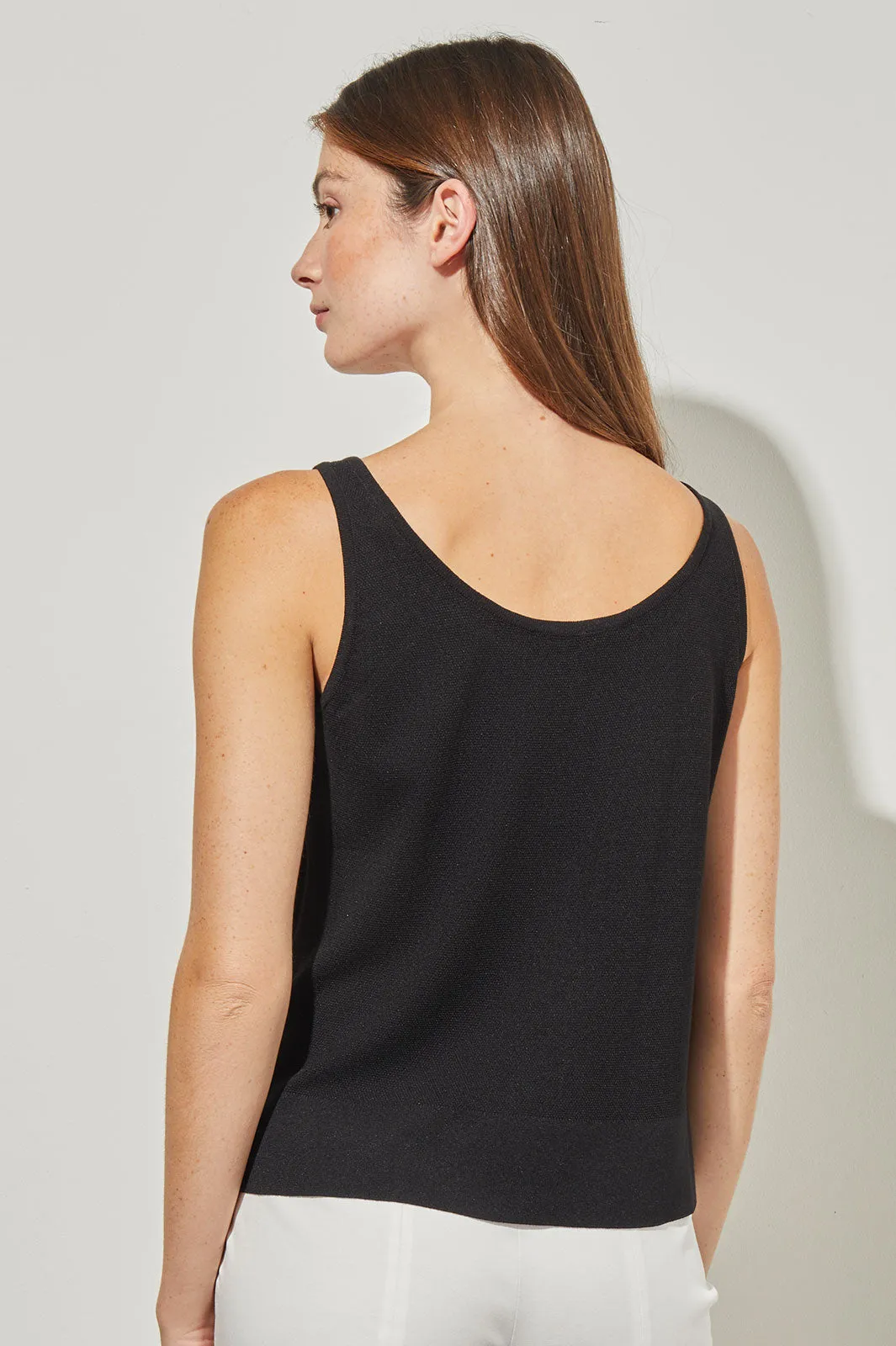 Plus Size V-Neck Tank - Side-Slit Soft Knit, Black