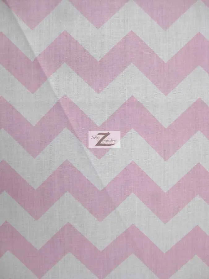 Poly Cotton Fabric 1 Zig Zag Chevron / White/Pink / Sold By The Yard