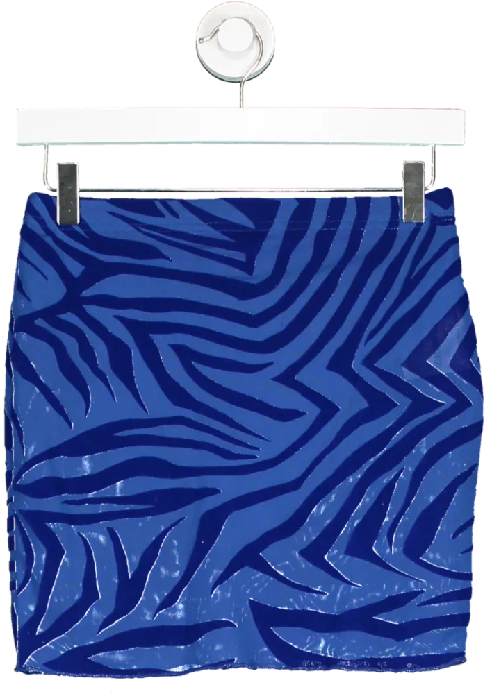 PrettyLittleThing Blue Zebra Devore Micro Mini Skirt UK 10