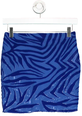 PrettyLittleThing Blue Zebra Devore Micro Mini Skirt UK 10