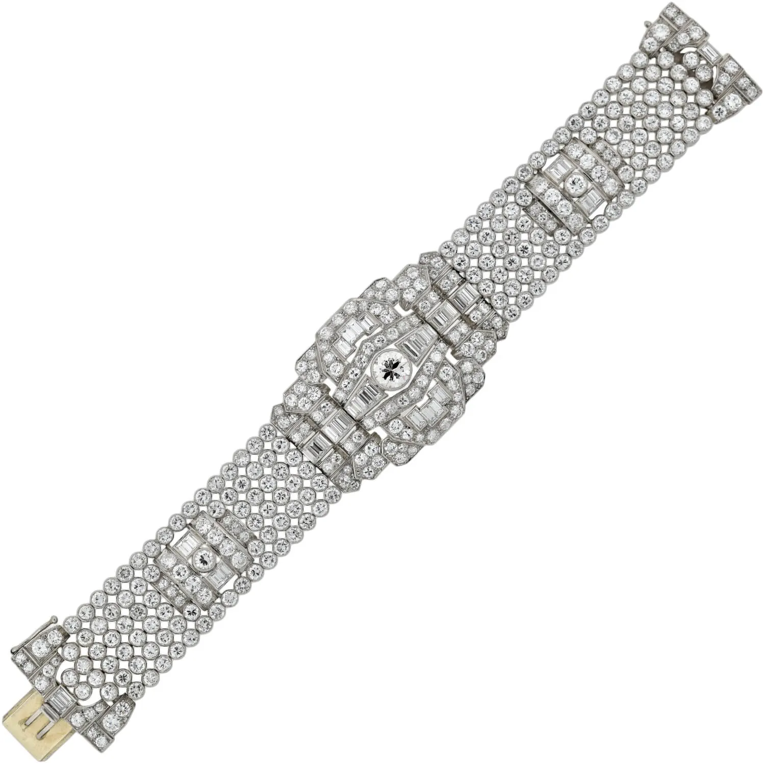 Retro Exquisite Platinum Diamond Encrusted Link Bracelet 32ctw