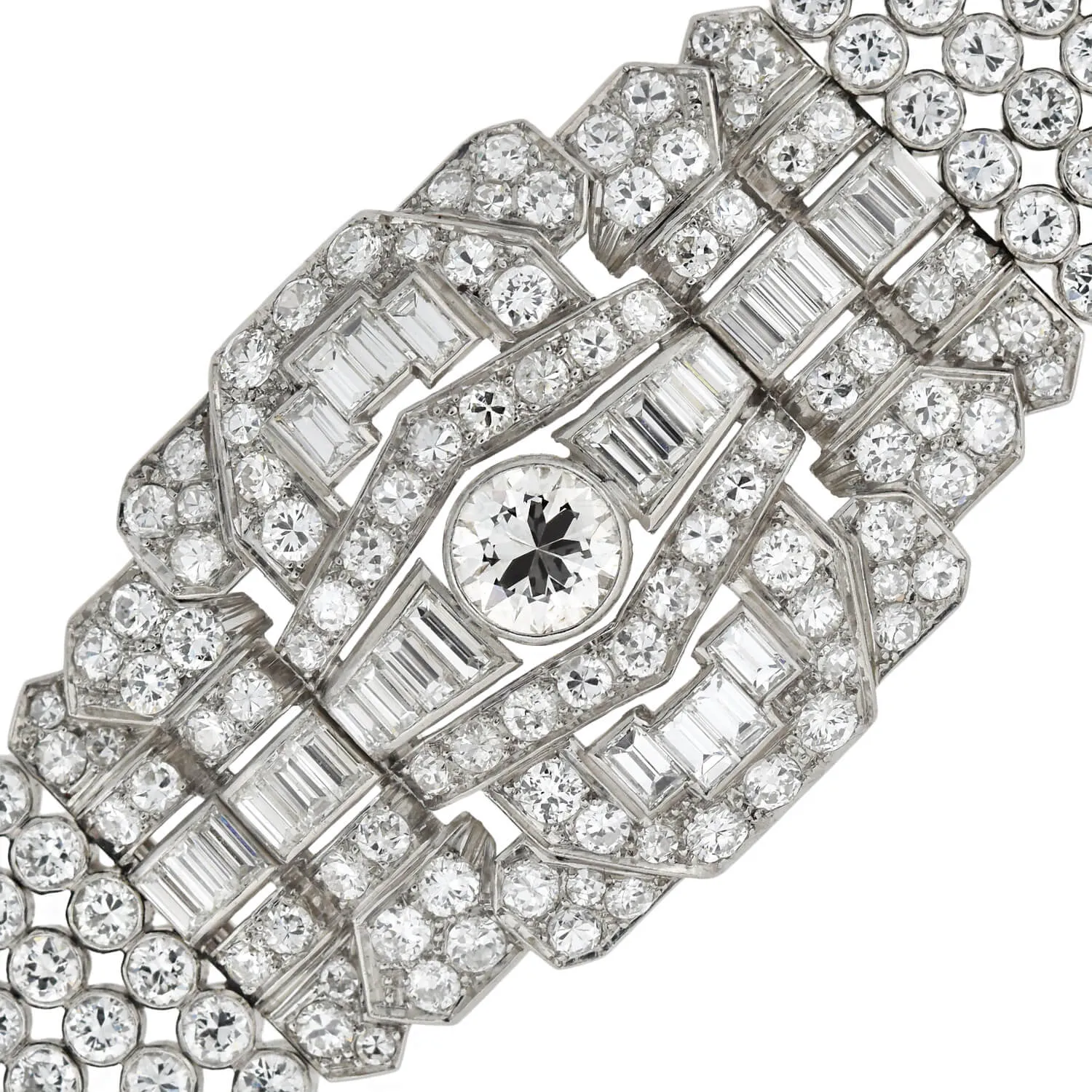 Retro Exquisite Platinum Diamond Encrusted Link Bracelet 32ctw