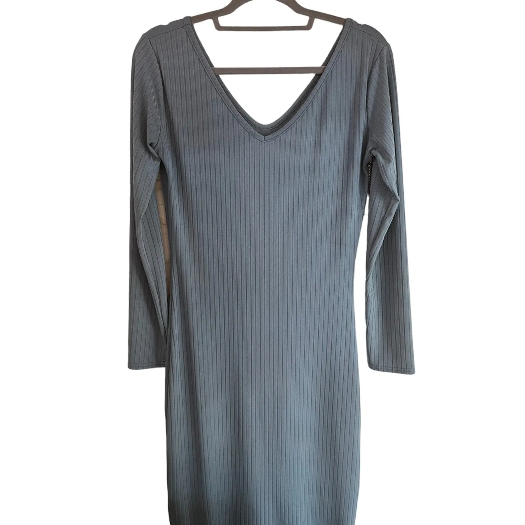 Ribbed Knit Midi Dress (Blue)