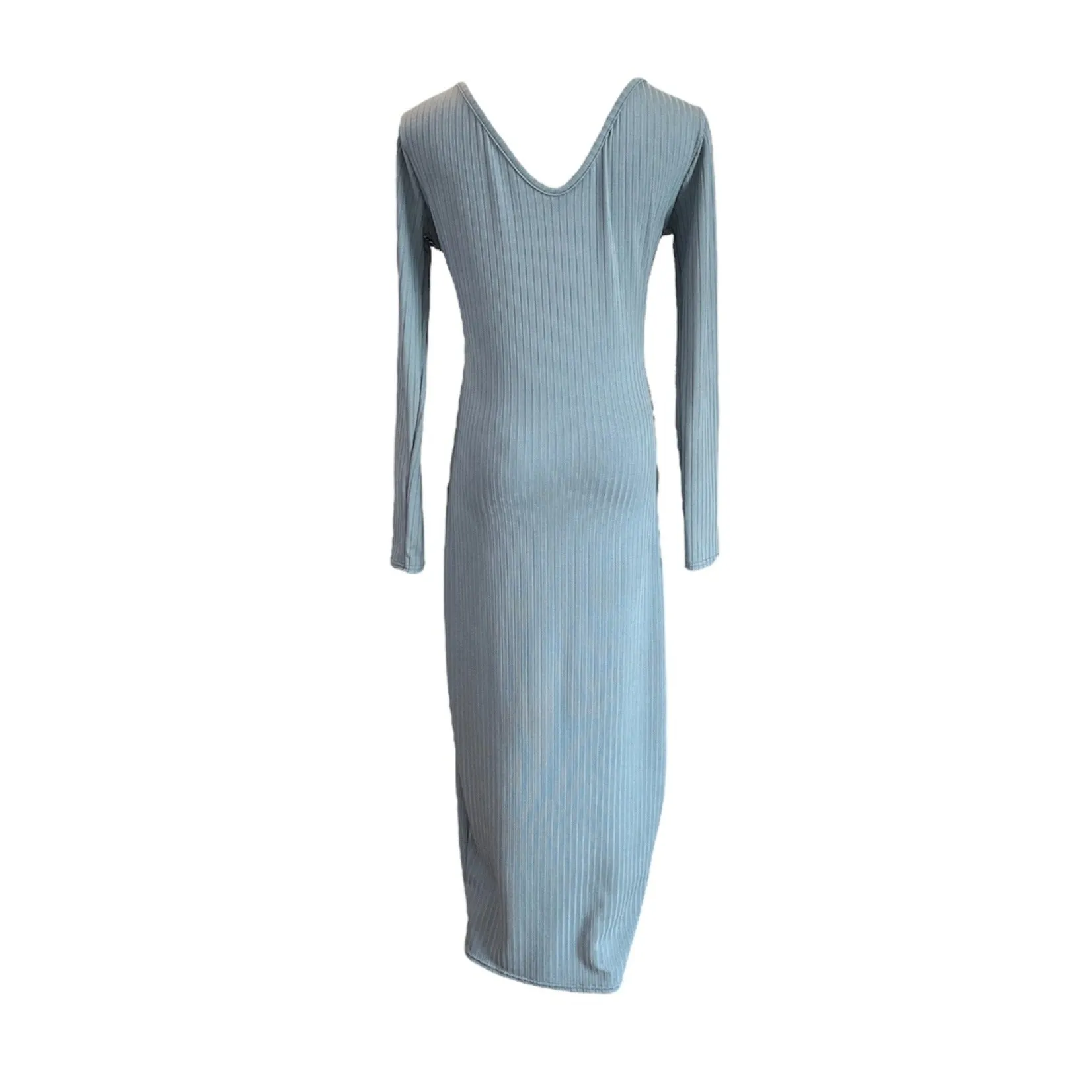 Ribbed Knit Midi Dress (Blue)