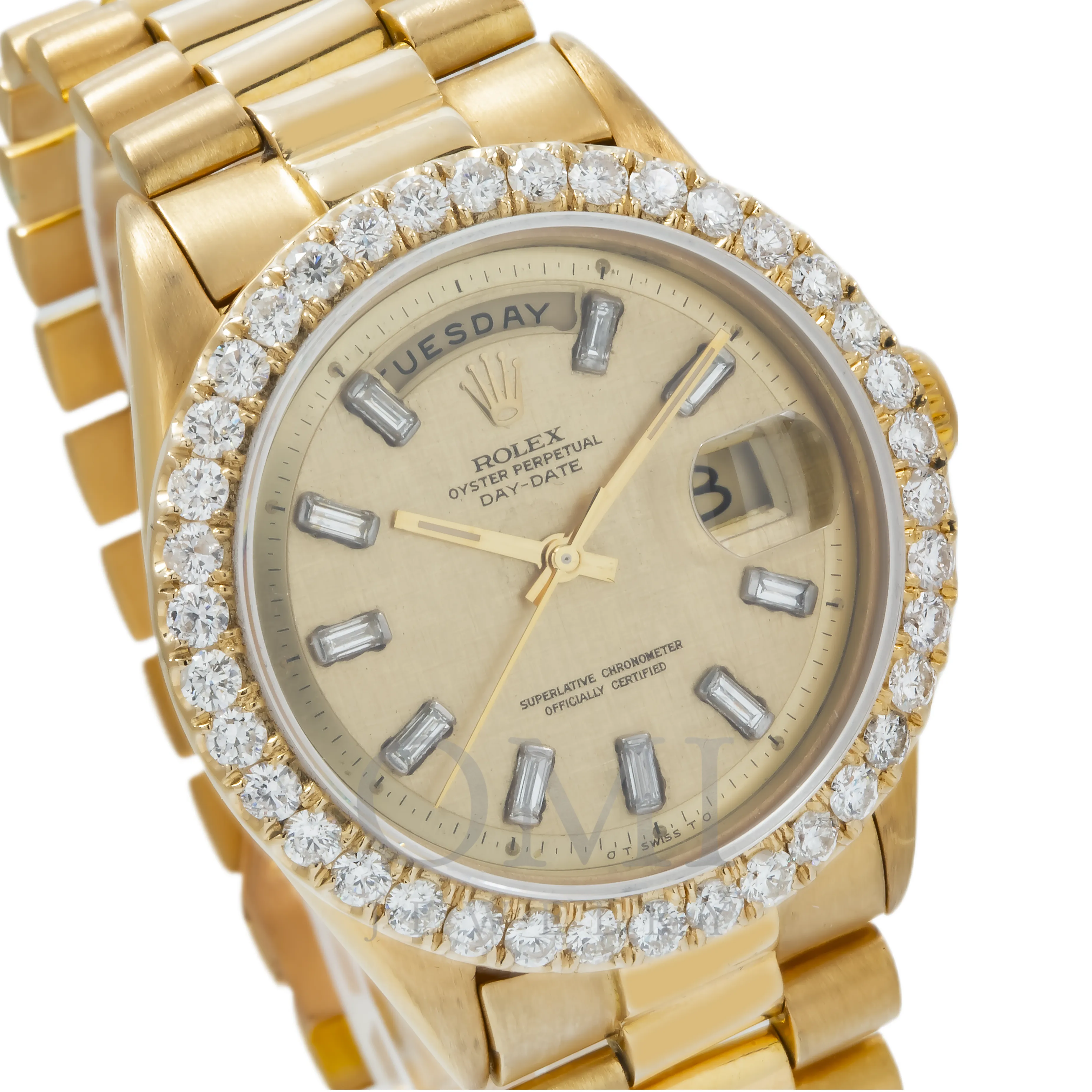 Rolex Day-Date 1803 36MM Champagne Baguette Diamond Dial With Diamond Bezel