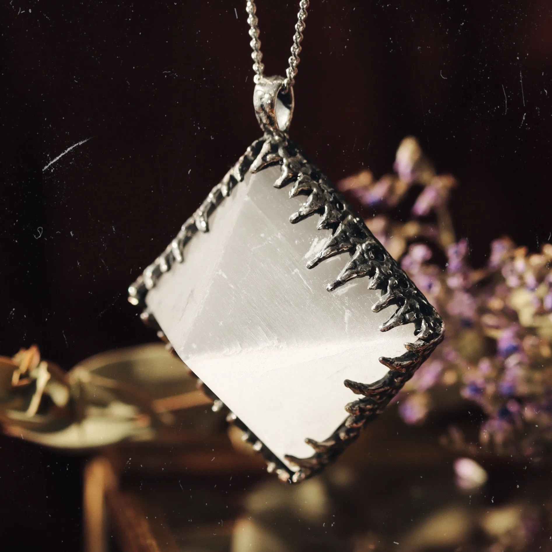 Sacred Selenite Icicle Crystal Pyramid Necklace #23