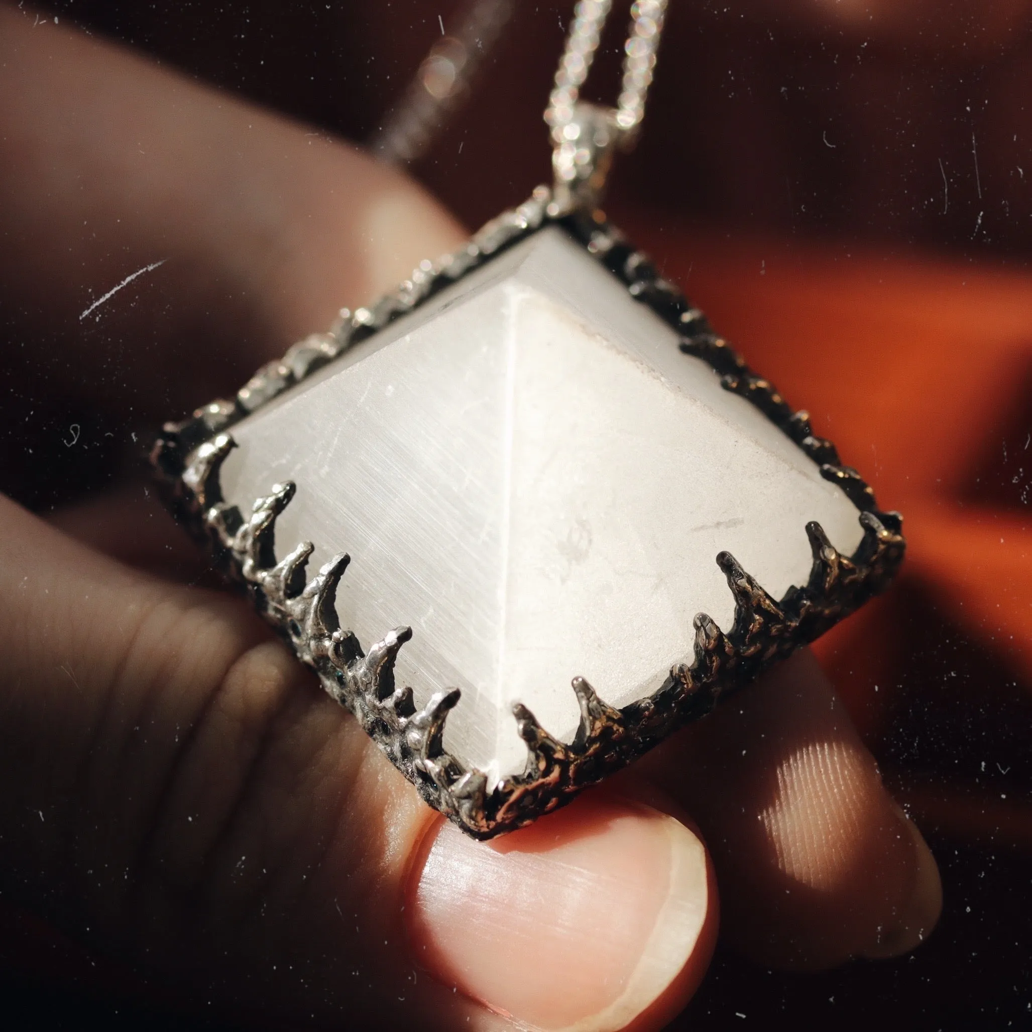 Sacred Selenite Icicle Crystal Pyramid Necklace #23