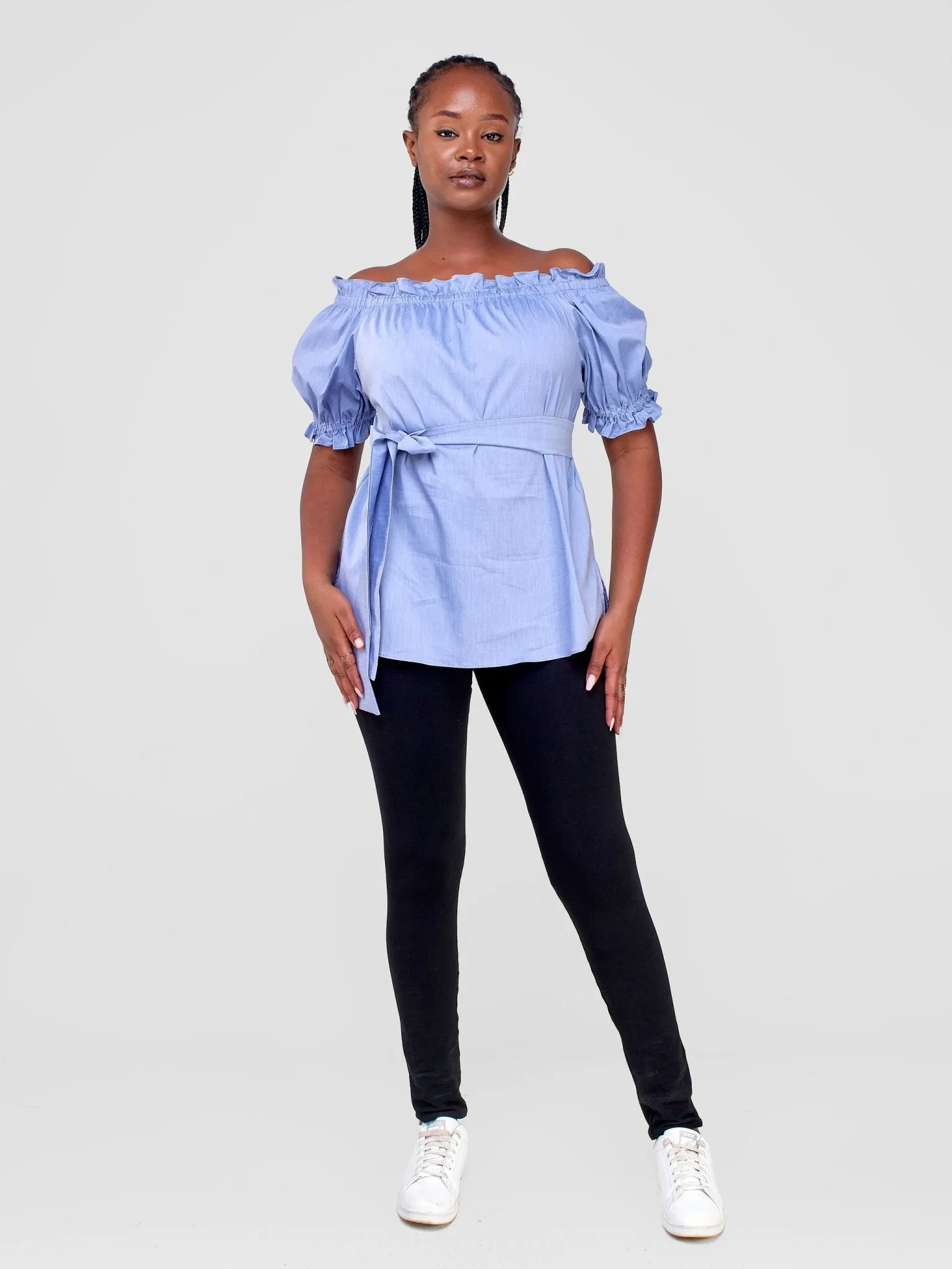 Safari Mali Off Shoulder Ruffle Top - Blue