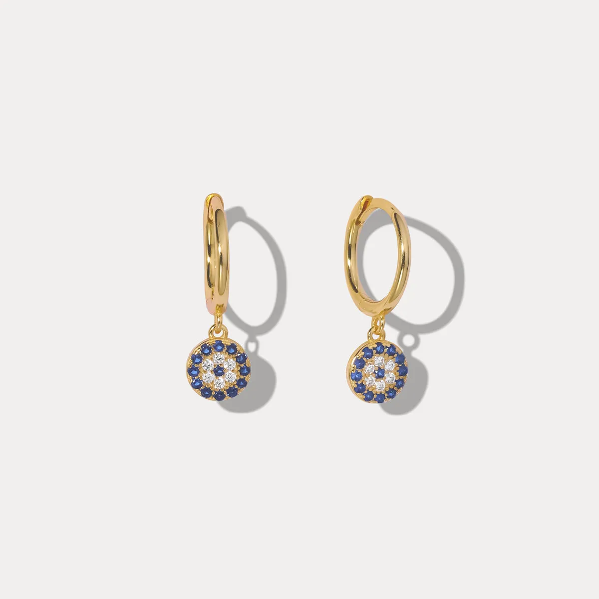 Sapphire Diamond Round Drop Hoops Earrings