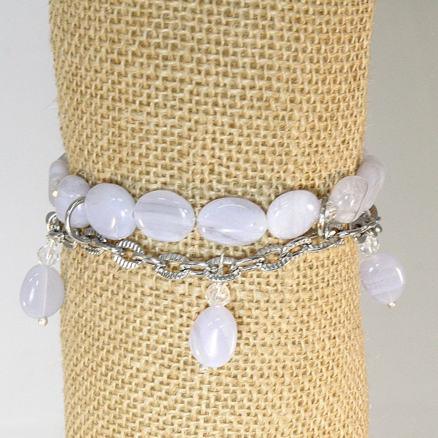 Silver and Ice Blue Agate Double Strand Bracelet