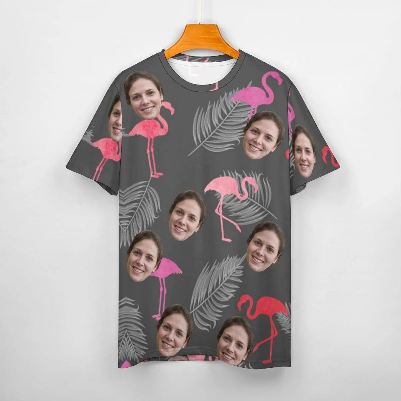 Slim Fit Cotton T-Shirt-Custom Face Flamingo Pure Cotton Slim Fit T-Shirt Personalized Men's All Over Print Short Sleeve T-Shirt