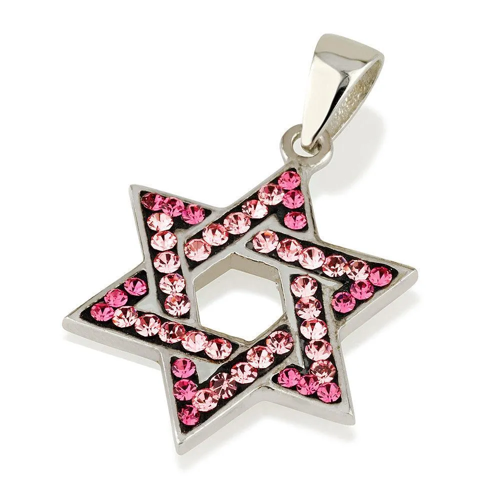 Star of David Pendant with Pink Colors Gemstones 925 Sterling Silver Necklace #3