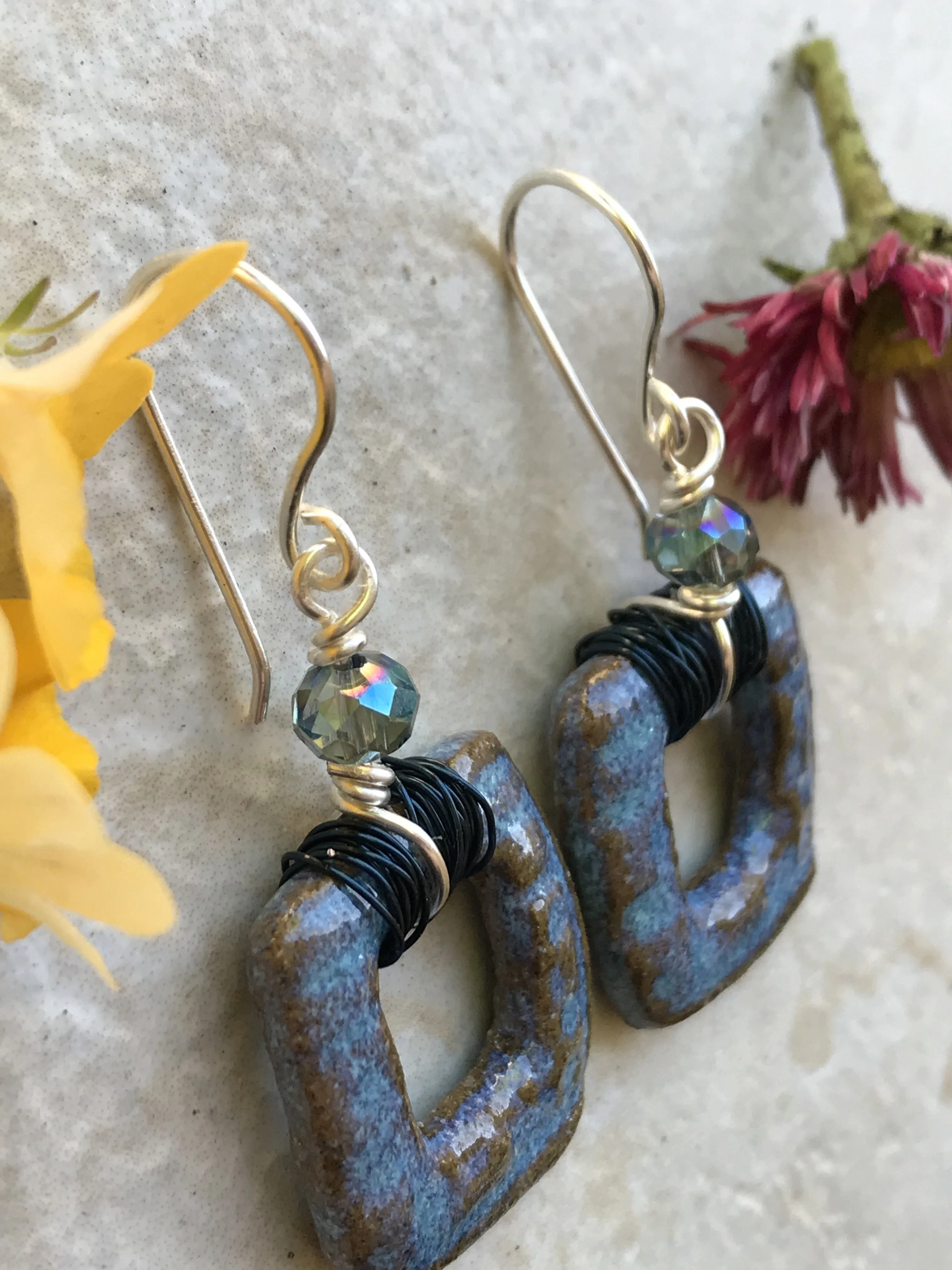 Sweet Square Earrings, Handmade Earrings with Glass Beads