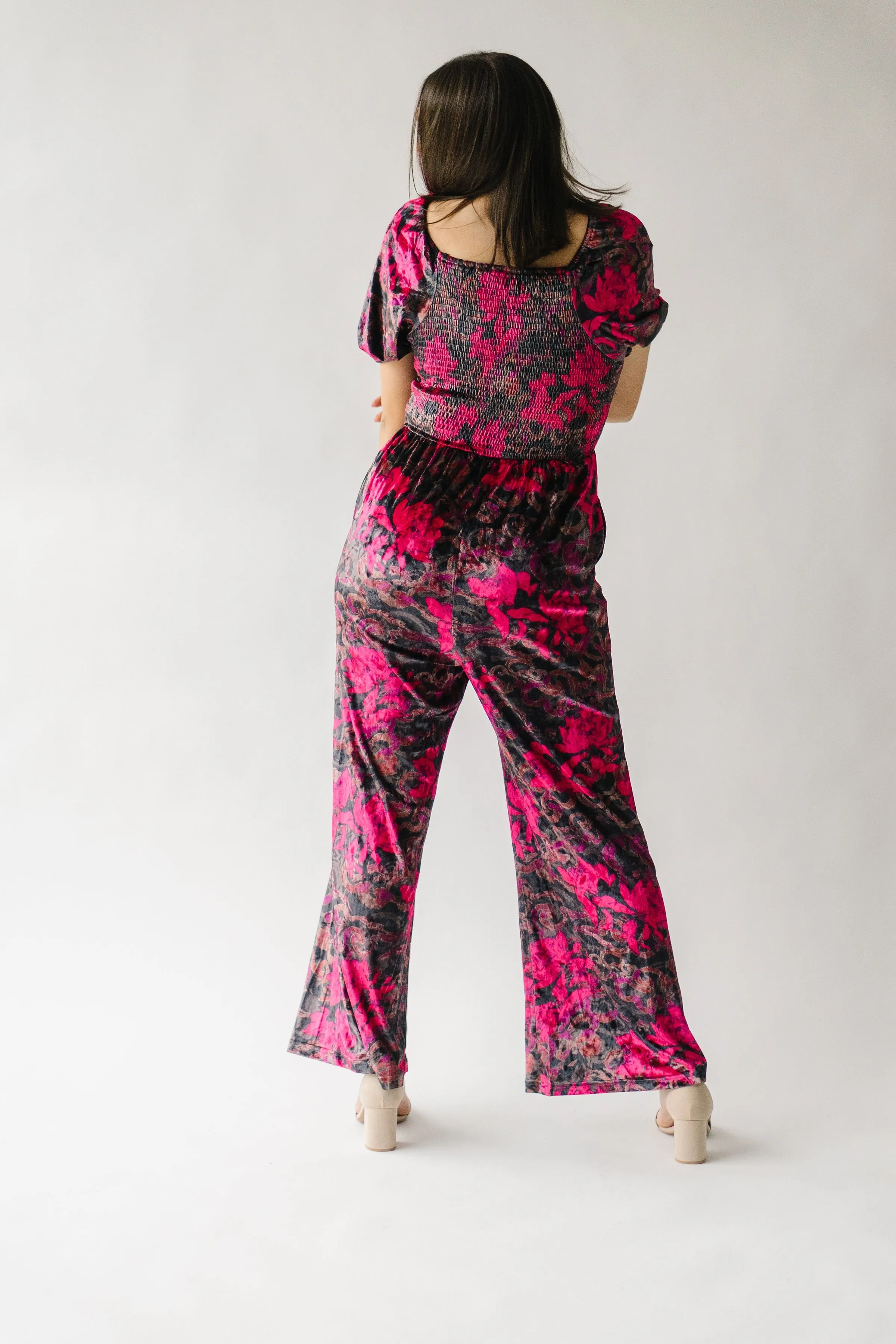 The Blythe Velvet Jumpsuit in Black Floral