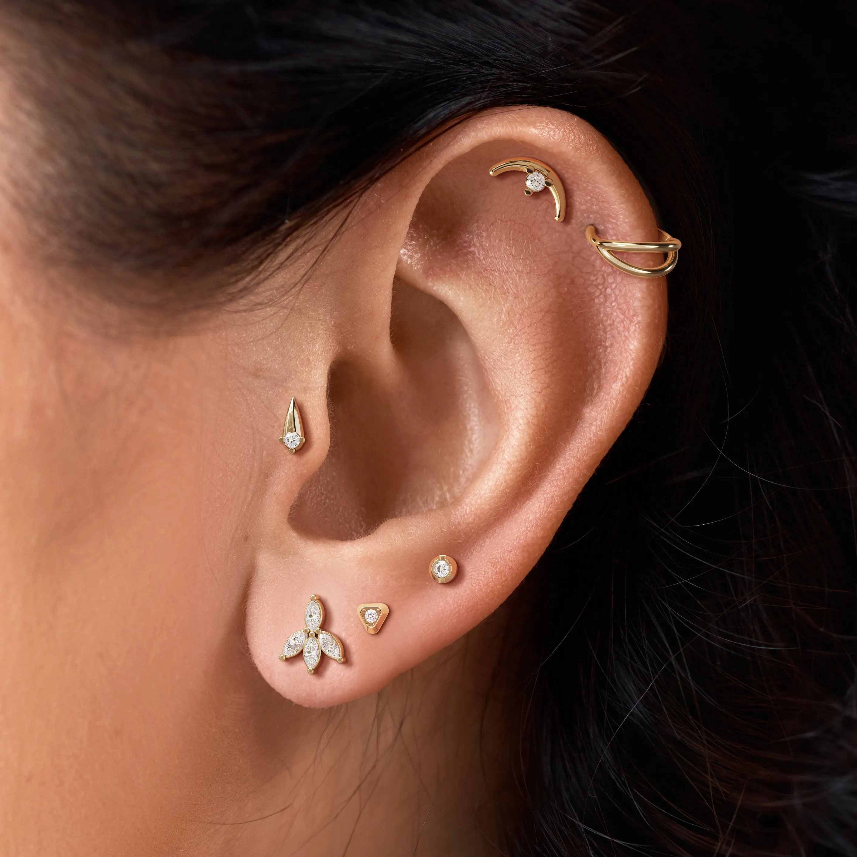 Tiny 14K Gold Minimalist Diamond Spike Stud