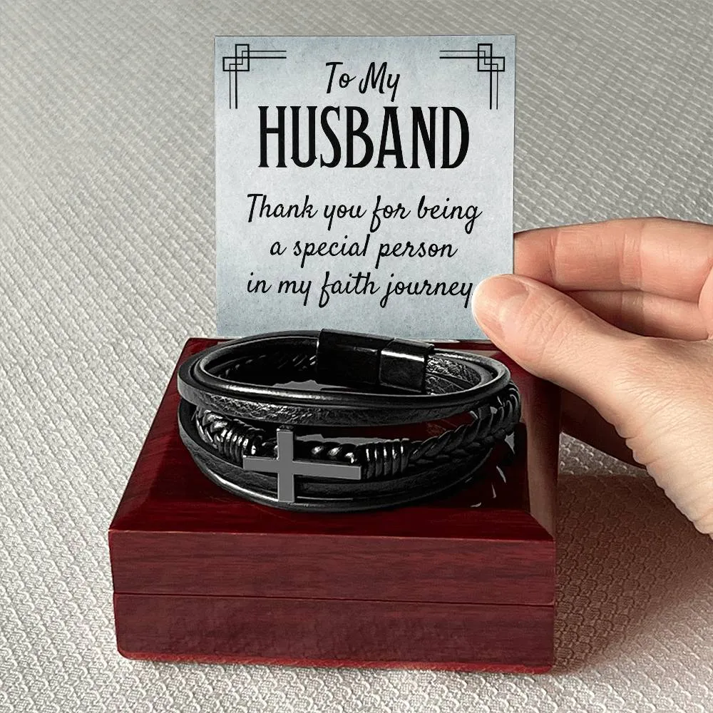 To My Husband Men's Cross Bracelet - Thank You for Being a Special Person in My Faith