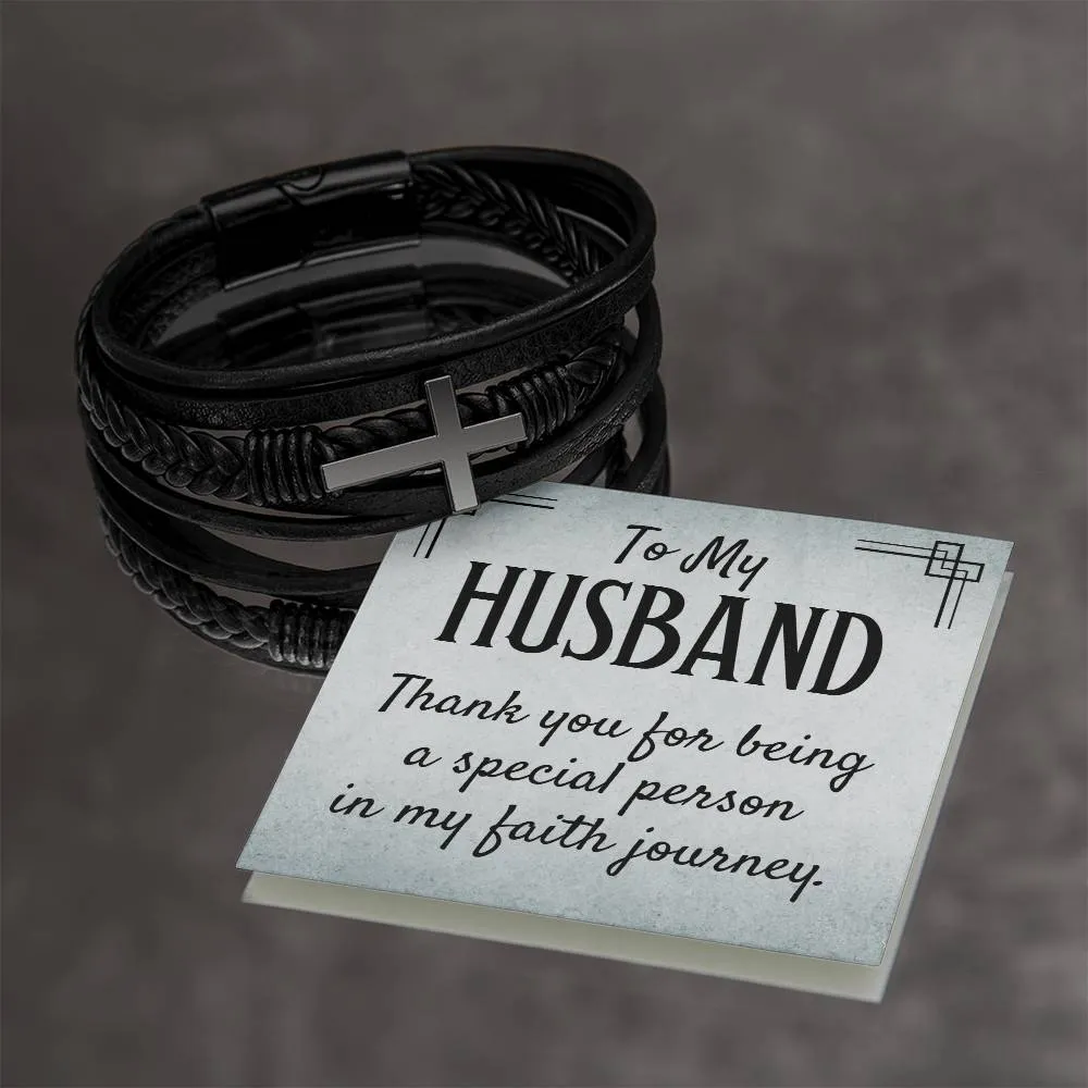 To My Husband Men's Cross Bracelet - Thank You for Being a Special Person in My Faith