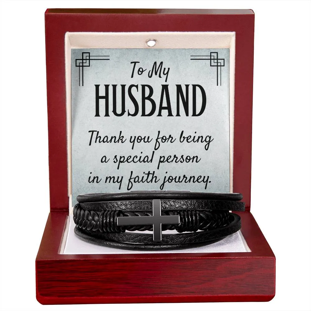 To My Husband Men's Cross Bracelet - Thank You for Being a Special Person in My Faith