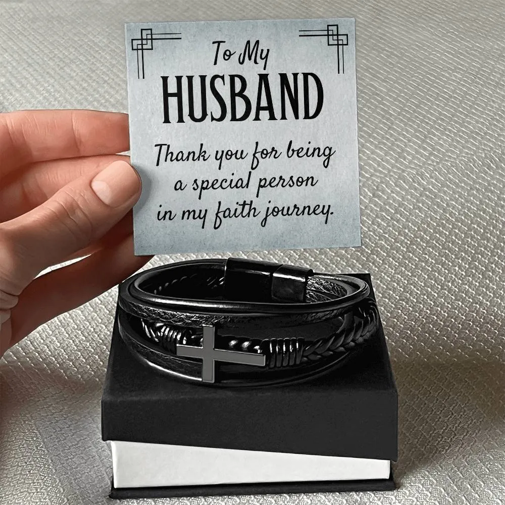 To My Husband Men's Cross Bracelet - Thank You for Being a Special Person in My Faith