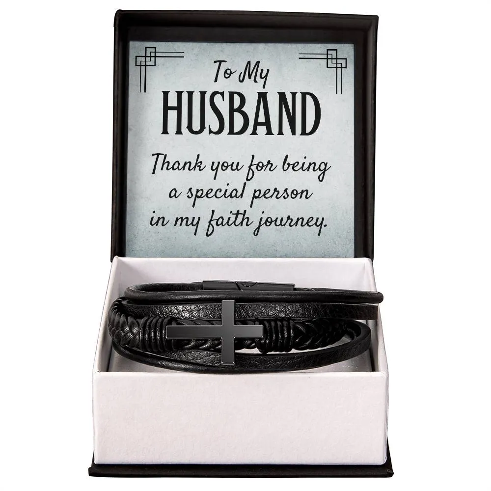 To My Husband Men's Cross Bracelet - Thank You for Being a Special Person in My Faith