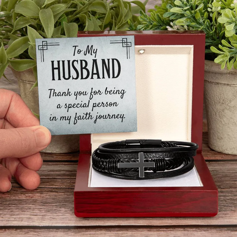 To My Husband Men's Cross Bracelet - Thank You for Being a Special Person in My Faith