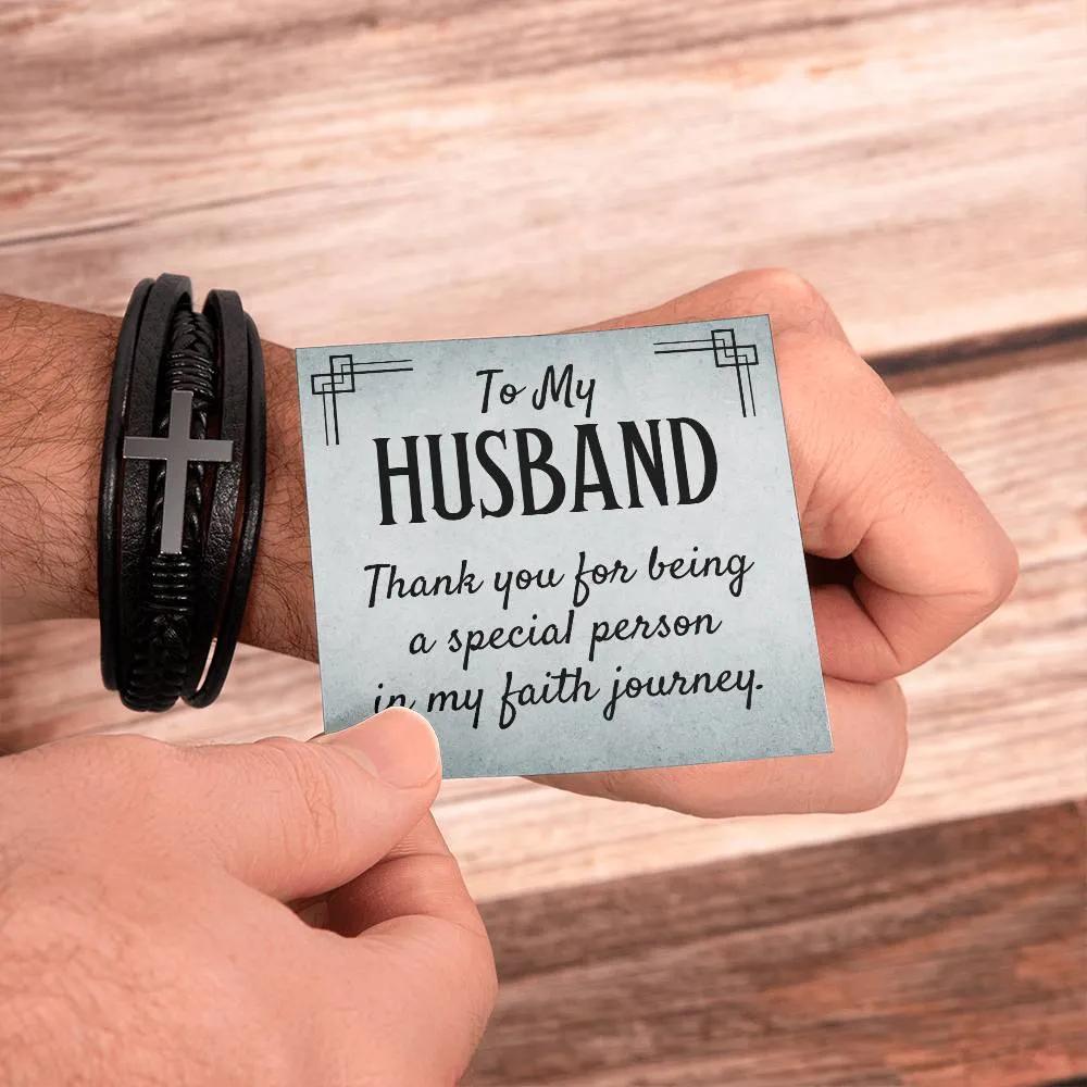 To My Husband Men's Cross Bracelet - Thank You for Being a Special Person in My Faith