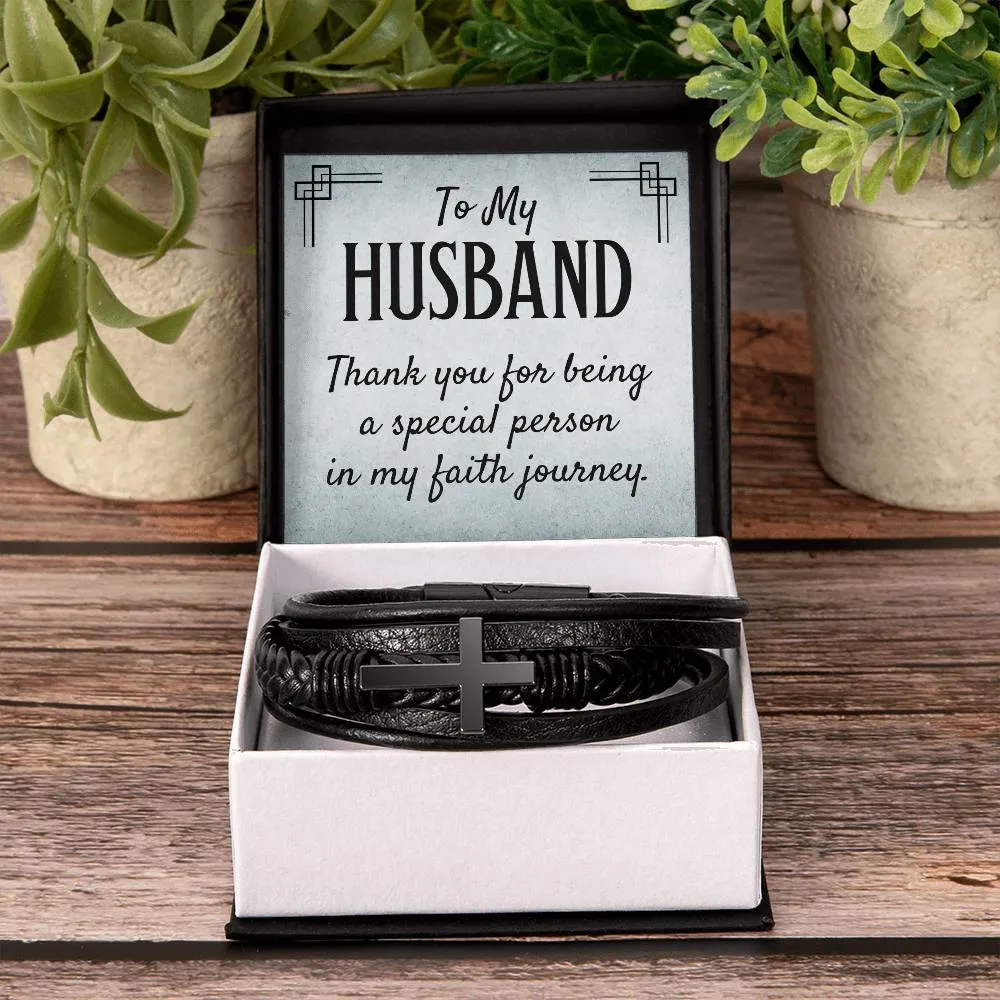 To My Husband Men's Cross Bracelet - Thank You for Being a Special Person in My Faith