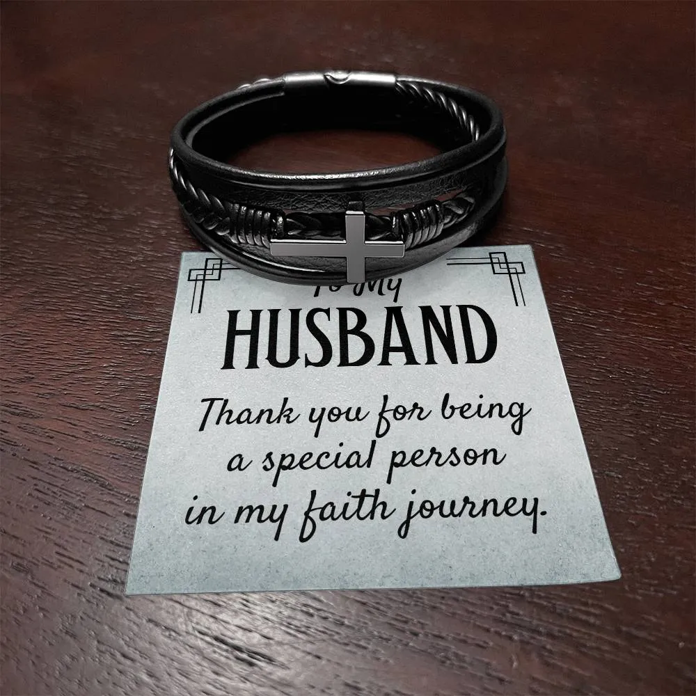 To My Husband Men's Cross Bracelet - Thank You for Being a Special Person in My Faith