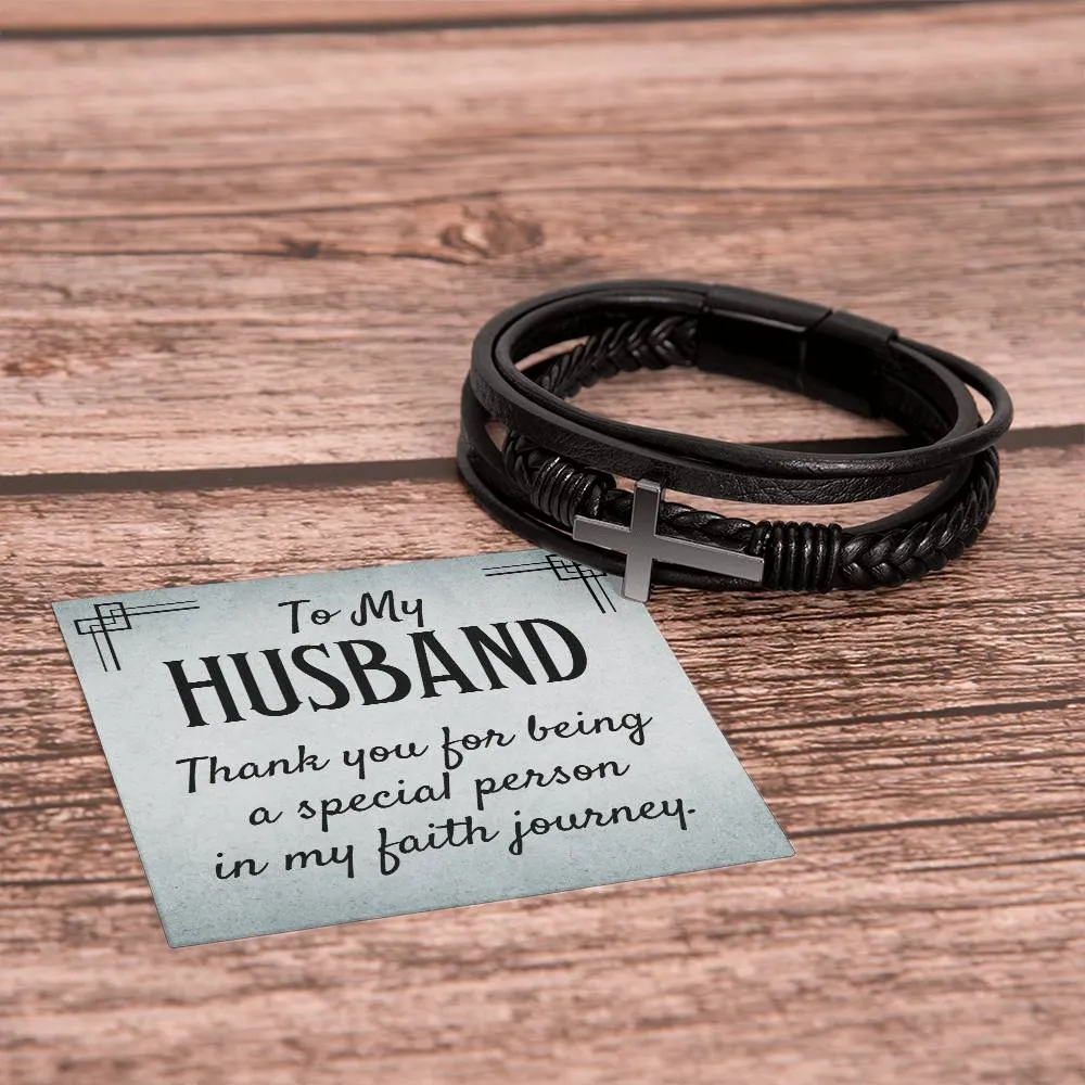 To My Husband Men's Cross Bracelet - Thank You for Being a Special Person in My Faith